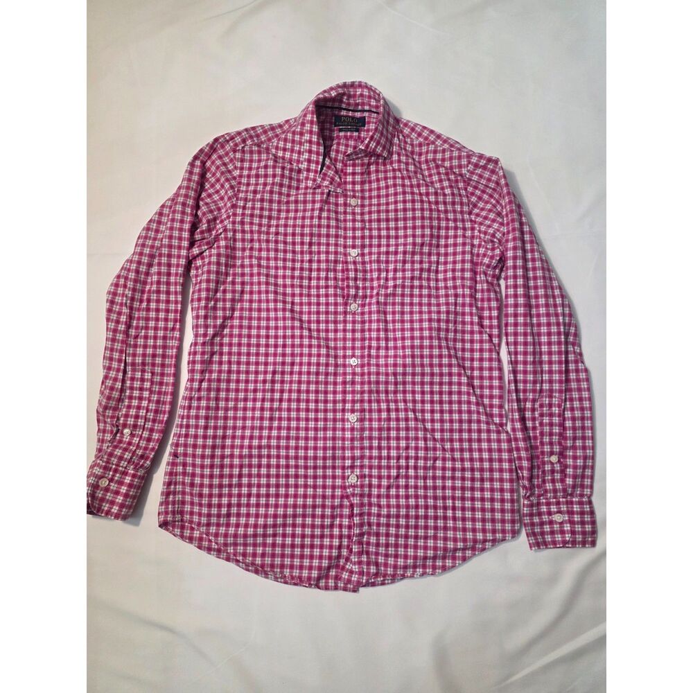 Polo Ralph Lauren Men's Pink White Plaid 140's 2-Ply Cotton Luxury Dress Shirt
